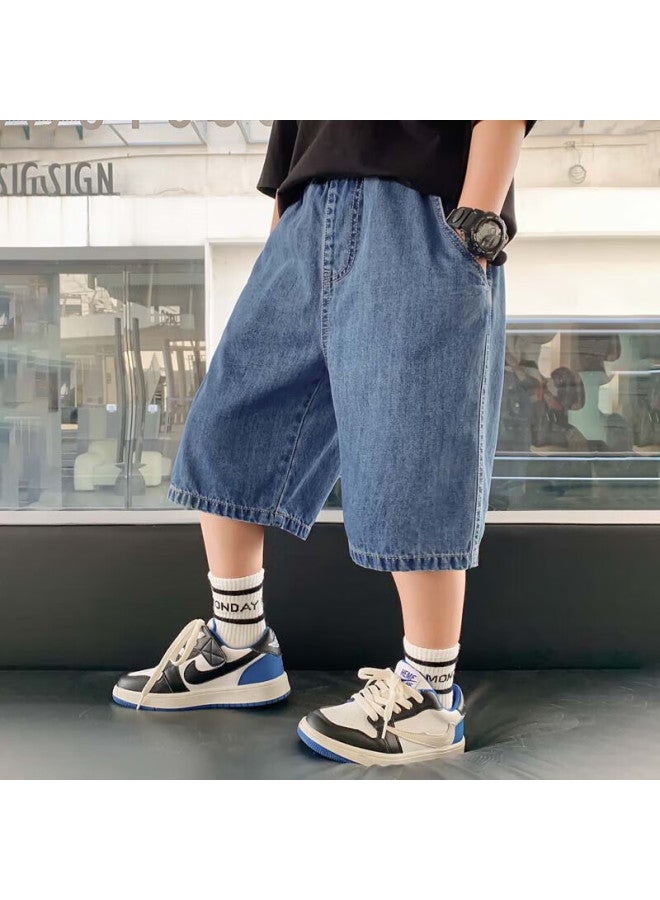 Zuoxi Boys' Denim Shorts, Summer New Style, Children's Pants, Knee-length Shorts, For Older Children, Thin Fabric, Denim Color, Size 130 - Image 2
