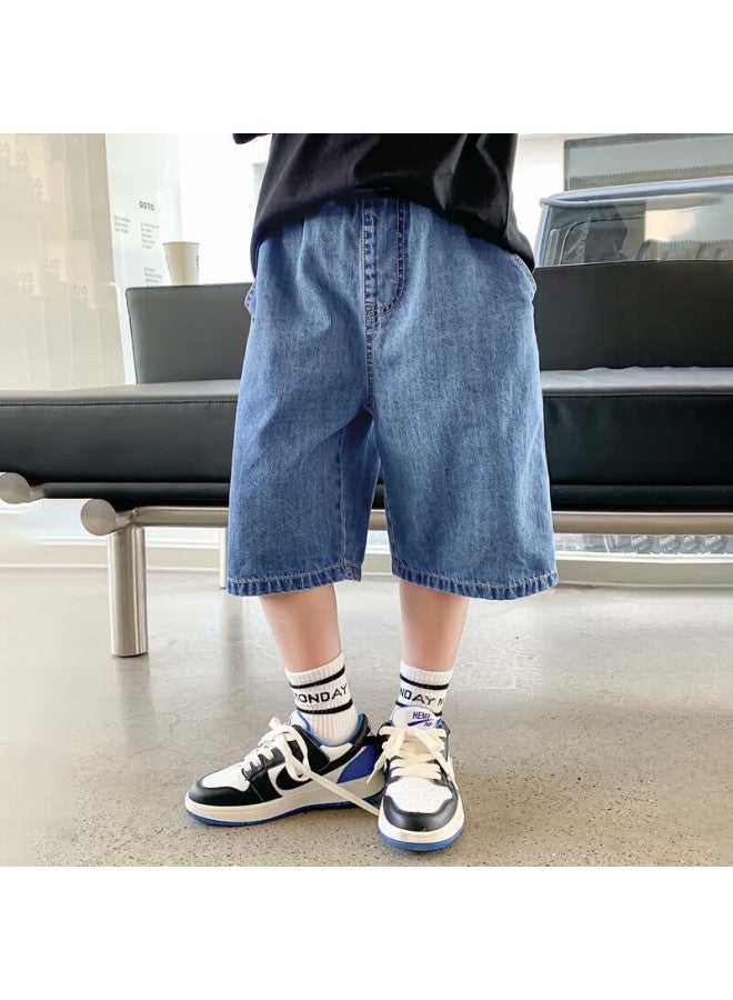 Zuoxi Boys' Denim Shorts, Summer New Style, Children's Pants, Knee-length Shorts, For Older Children, Thin Fabric, Denim Color, Size 130 - Image 1