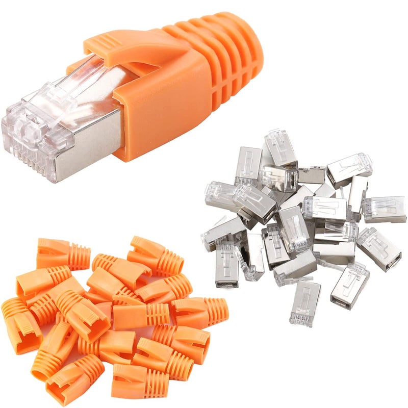 Greluma 40 قطعة من موصلات RJ45 المحمية المعدنية CAT6 من ، موصلات معيارية CAT6A، موصلات شبكة إيثرنت RJ45 FTP-8P8C (فتحة سلك 1.2 مم) مع أحذية تخفيف الضغط - Image 1