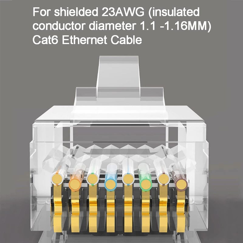 Greluma 40 قطعة من موصلات RJ45 المحمية المعدنية CAT6 من ، موصلات معيارية CAT6A، موصلات شبكة إيثرنت RJ45 FTP-8P8C (فتحة سلك 1.2 مم) مع أحذية تخفيف الضغط - Image 5