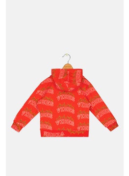 Originals by Brooklyn Cloth Toddlers Boy Long Sleeve Allover Print Hooded Sweatshirt, Red Combo  - Image 2