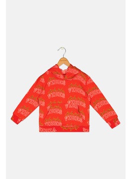Originals by Brooklyn Cloth Toddlers Boy Long Sleeve Allover Print Hooded Sweatshirt, Red Combo  - Image 1