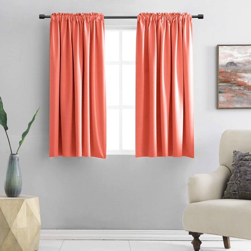 DONREN 48 Inch Length Coral Blackout Curtains for Bedroom  Small Window Treatment Rod Pocket Curtain Drapes Set of 2 Panels52 W x 48 L