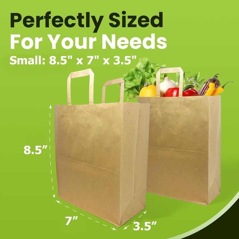 Aakriti Strap Handle Paper Grocery Bags w/Handles Paper Grocery Bags, Shopping Bags w/Handles - Heavy Retail Bags, Return Gift Bag, Kraft Paper Bags (Brown-25 Bags, Small: 8.5" x 7" x 3.5") - Image 5