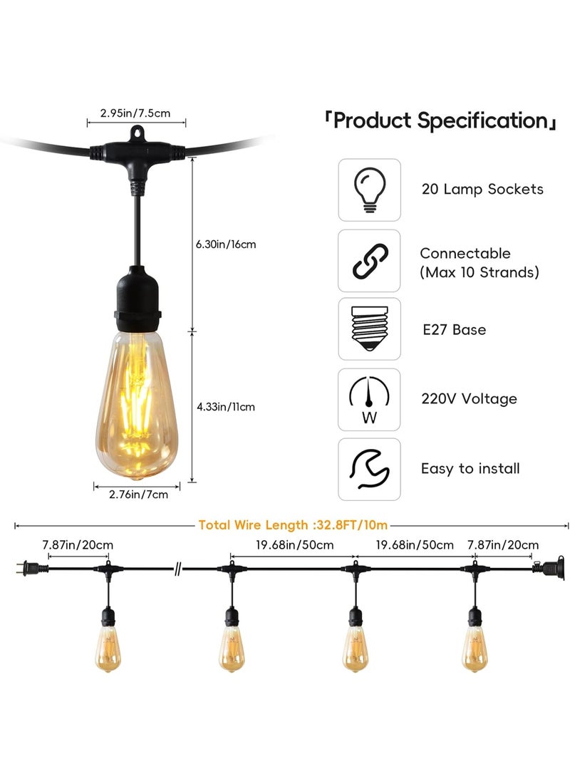 Generic Outdoor String Light Cable Without Bulbs E27 Socket Festoon Light Cord, IP65 Waterproof Patio String Lighting Connectable Hanging Cable for Garden,  - Image 2