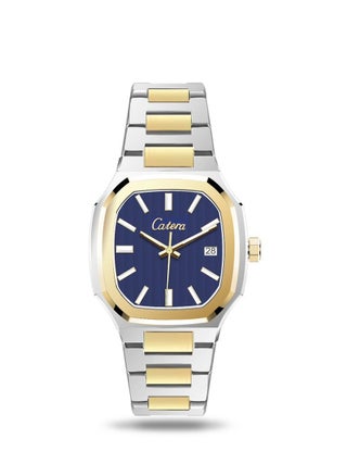 Silver and gold bracelet with dark blue dial