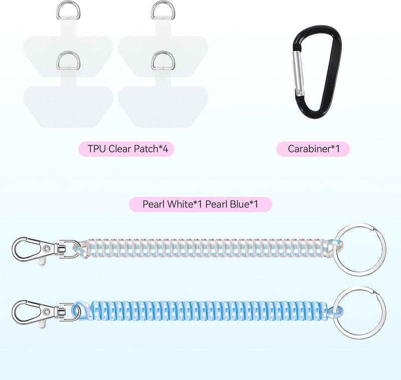 Doormoon Phone Lanyard Leash with 4 Patch, 2* Phone Tether, 4* Phone Tether Tab, 1* Carabiner for Climbing Outdoor Hiking Cycling Skiing Compatible for Smartphones Keys, PearlWhite; PearlBlue - Image 4