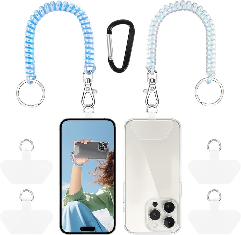 Doormoon Phone Lanyard Leash with 4 Patch, 2* Phone Tether, 4* Phone Tether Tab, 1* Carabiner for Climbing Outdoor Hiking Cycling Skiing Compatible for Smartphones Keys, PearlWhite; PearlBlue - Image 1