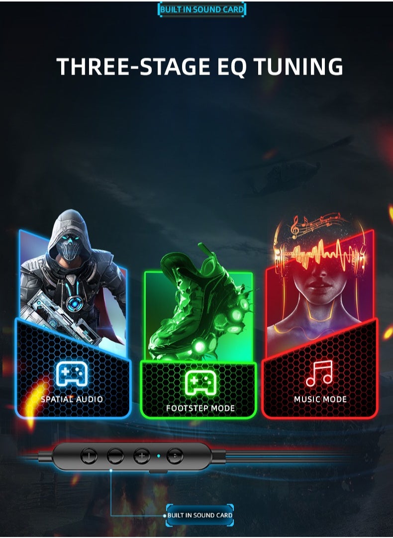 piva - BIVA S6C-G Wired Surround Gaming Headset Built-in Sound Card RGB Lighting for Fun During Use and Multi-directional Microphone Comfortable for Ears and Skin with Type-C Cable for Android Mobiles, iPhone 15, iPhone 16 and iPad with Type-C Cable - Image 1