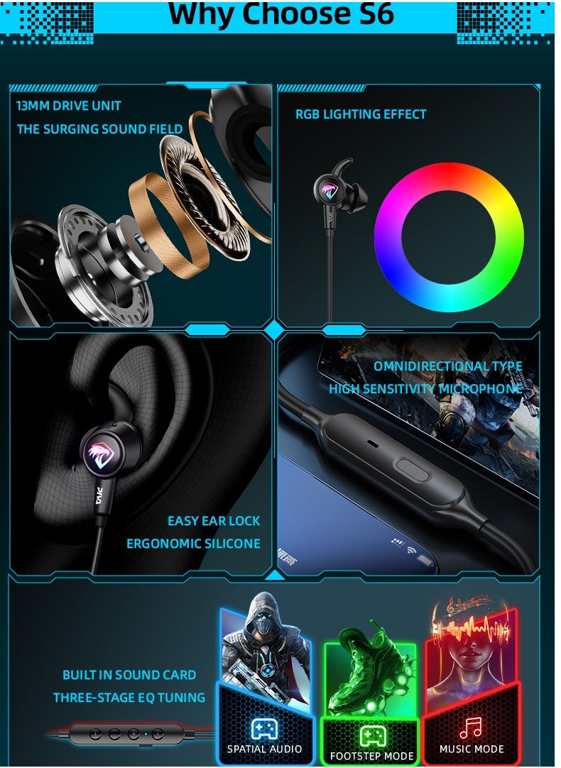 piva - BIVA S6C-G Wired Surround Gaming Headset Built-in Sound Card RGB Lighting for Fun During Use and Multi-directional Microphone Comfortable for Ears and Skin with Type-C Cable for Android Mobiles, iPhone 15, iPhone 16 and iPad with Type-C Cable - Image 1