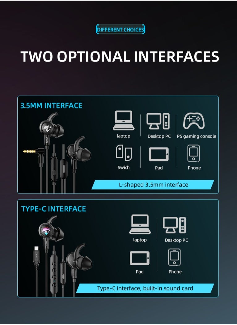 piva - BIVA S6C-G Wired Surround Gaming Headset Built-in Sound Card RGB Lighting for Fun During Use and Multi-directional Microphone Comfortable for Ears and Skin with Type-C Cable for Android Mobiles, iPhone 15, iPhone 16 and iPad with Type-C Cable - Image 1