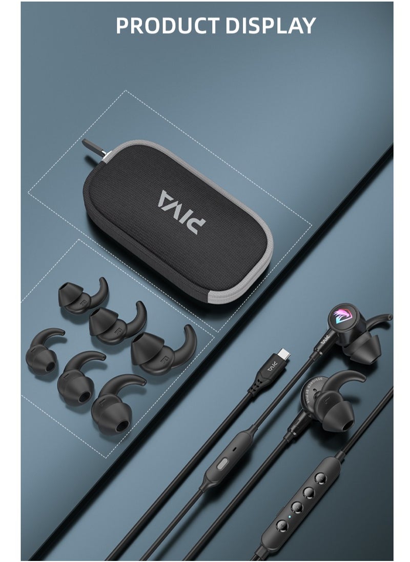 piva - BIVA S6C-G Wired Surround Gaming Headset Built-in Sound Card RGB Lighting for Fun During Use and Multi-directional Microphone Comfortable for Ears and Skin with Type-C Cable for Android Mobiles, iPhone 15, iPhone 16 and iPad with Type-C Cable - Image 1