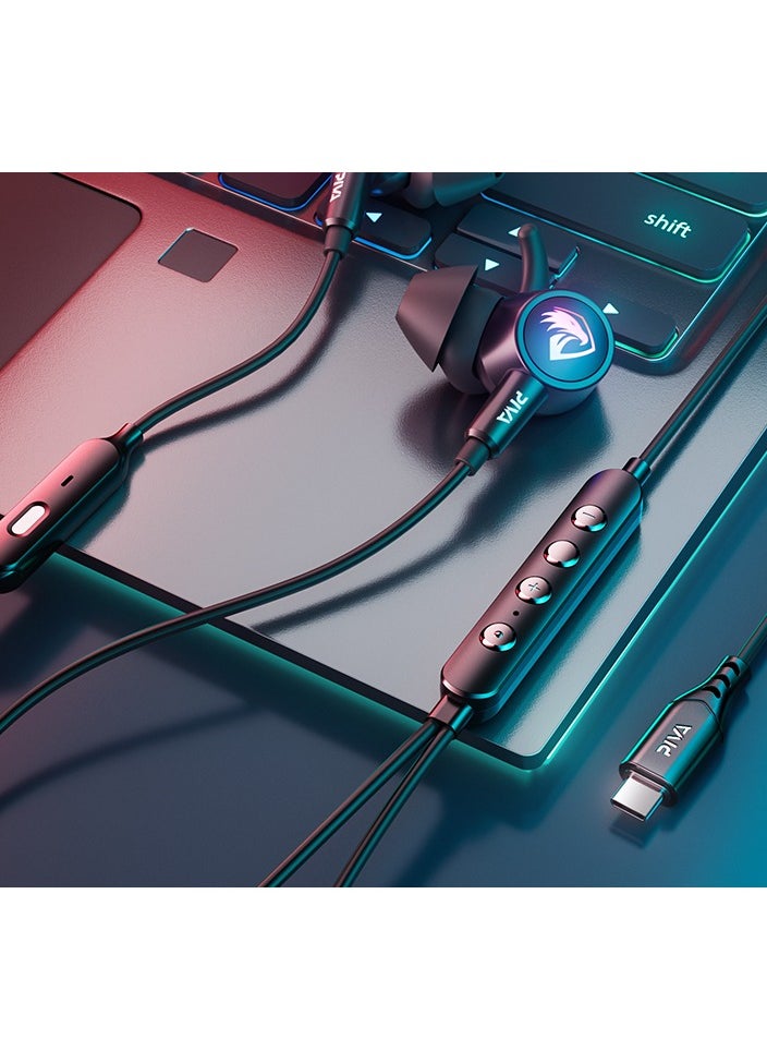 piva - BIVA S6C-G Wired Surround Gaming Headset Built-in Sound Card RGB Lighting for Fun During Use and Multi-directional Microphone Comfortable for Ears and Skin with Type-C Cable for Android Mobiles, iPhone 15, iPhone 16 and iPad with Type-C Cable - Image 1