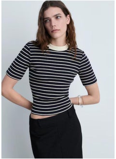 MANGO Striped Crew Neck T-Shirt  - Image 1