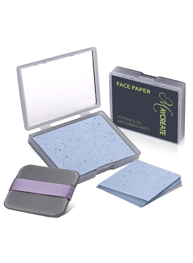 maycreate ® 100Pcs Face Blotting Paper For Oily Skin, Natural Linen Bloating Papers For Oily Face, Oil Absorbing Sheets For Face, With Built-In Mirror & Powder Puff Pad For Men And Women - Image 1