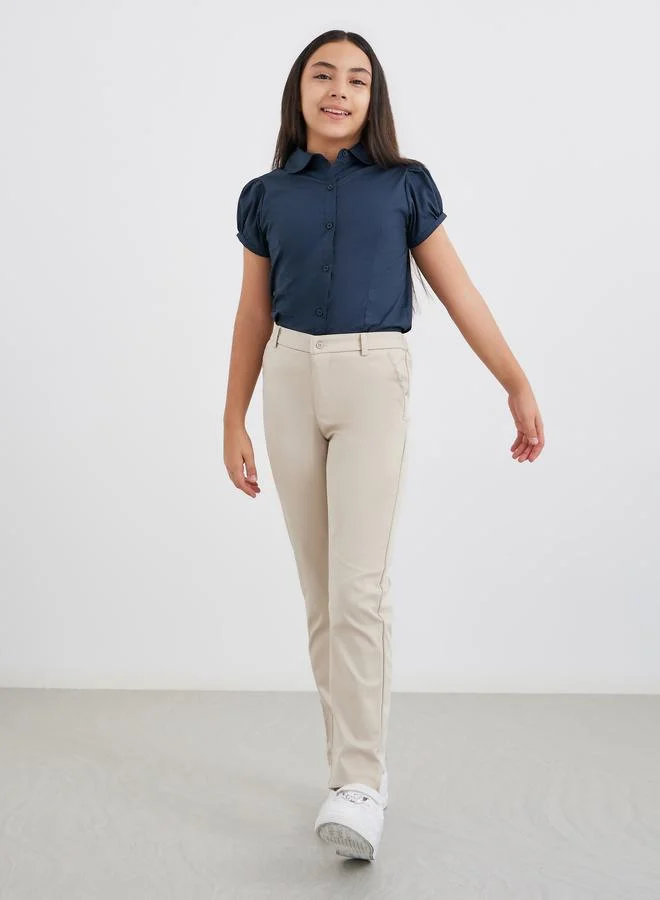ستايلي Styli Girls Navy Blue Cotton Puff Sleeves Shirt