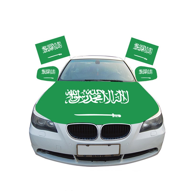 2026 Saudi National Day Polyester Car Hood Cover, Mirror Cover and Car Flag Set - Image 1