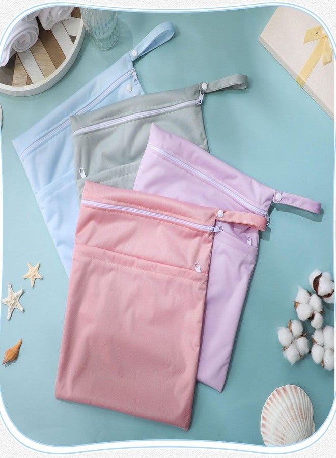 SATINIOR 4 Pack Wet Dry Bags for Baby Cloth Diapers Washable Travel Swimsuit Wet Bags Reusable with Two Zippered Pockets for Yoga Gym Swimsuits Travel Beach Pool Soiled Items(Morandi Color) - Image 4