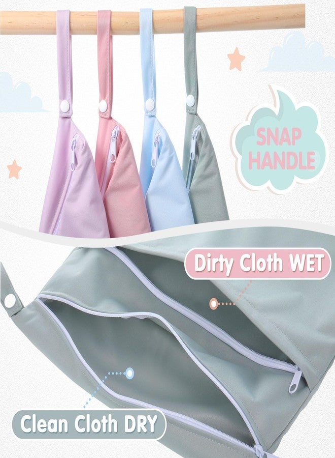SATINIOR 4 Pack Wet Dry Bags for Baby Cloth Diapers Washable Travel Swimsuit Wet Bags Reusable with Two Zippered Pockets for Yoga Gym Swimsuits Travel Beach Pool Soiled Items(Morandi Color) - Image 2
