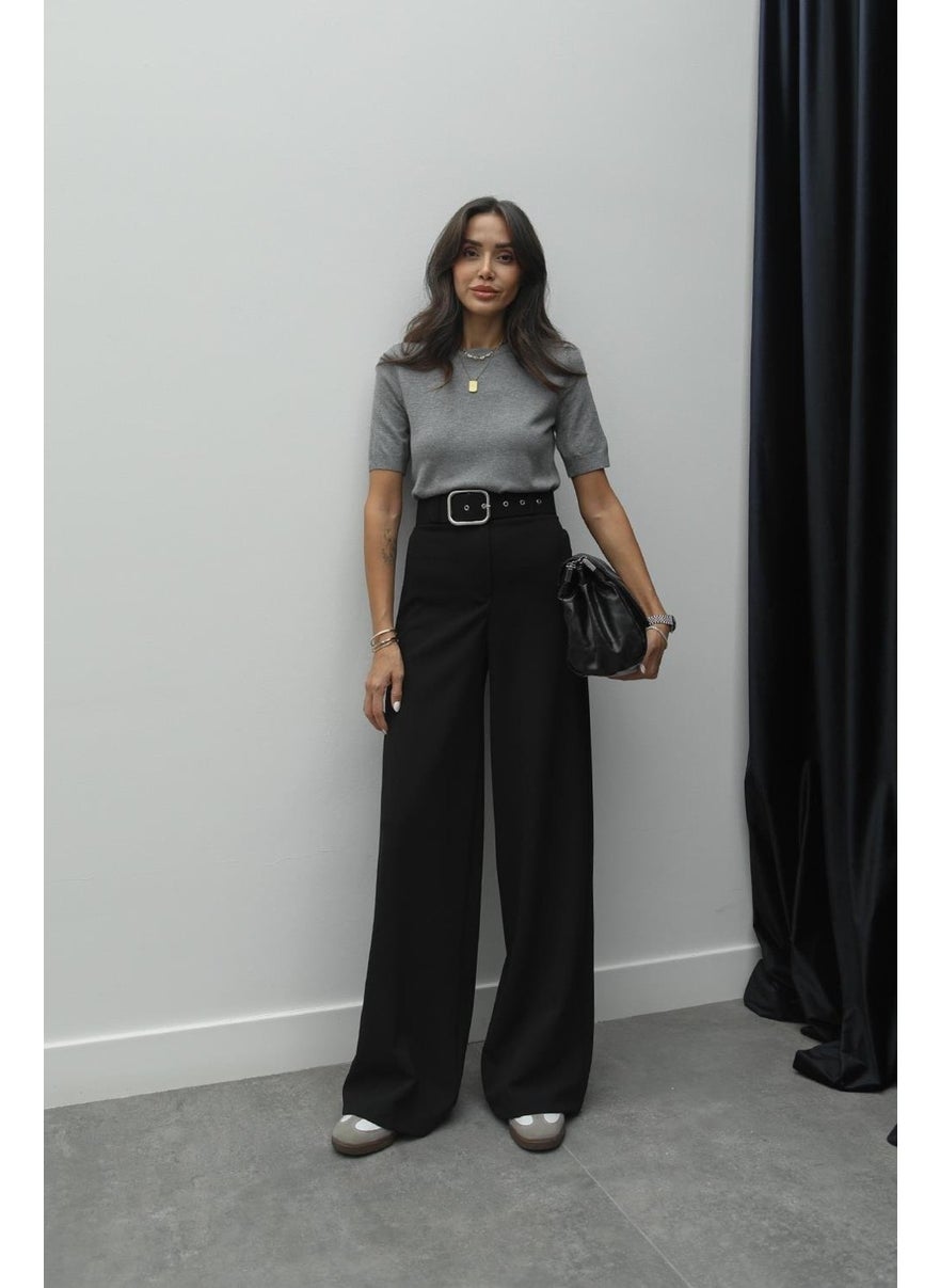 Havoş Black Buckle Belt Palazzo Trousers  - Image 1
