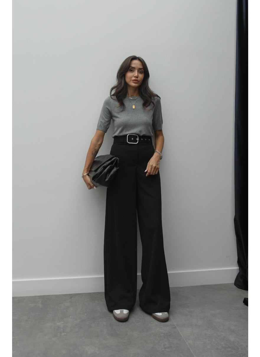 Havoş Black Buckle Belt Palazzo Trousers  - Image 2