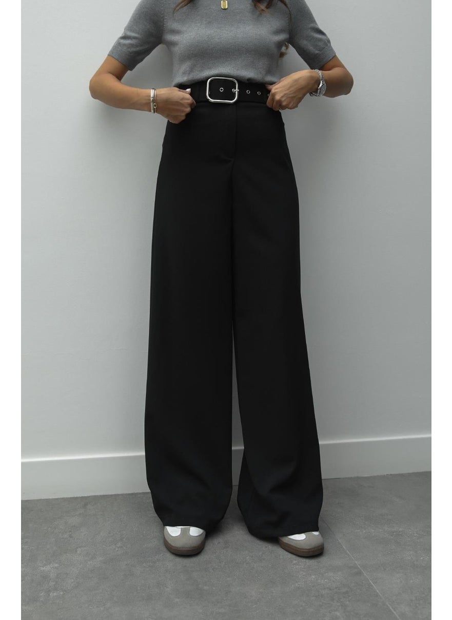 Havoş Black Buckle Belt Palazzo Trousers  - Image 5