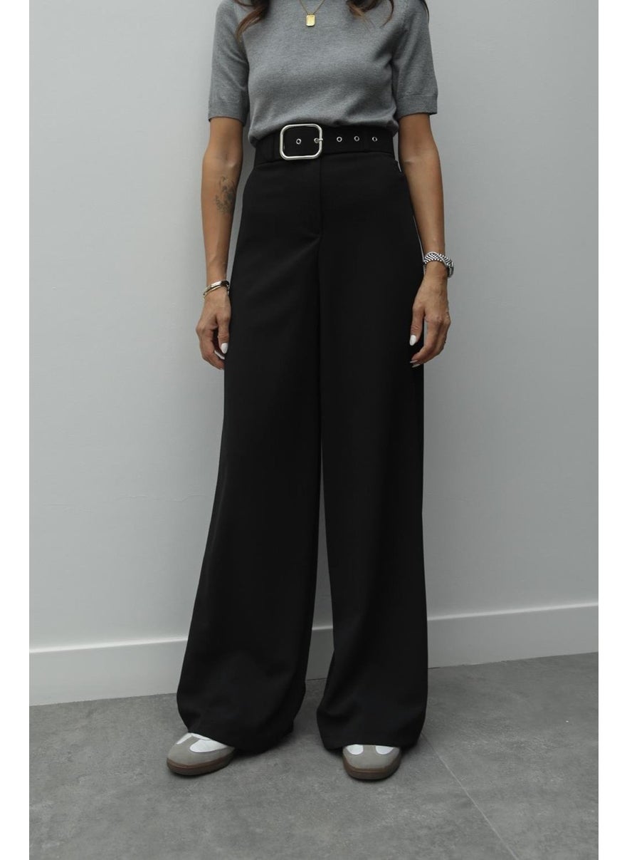 Havoş Black Buckle Belt Palazzo Trousers  - Image 3