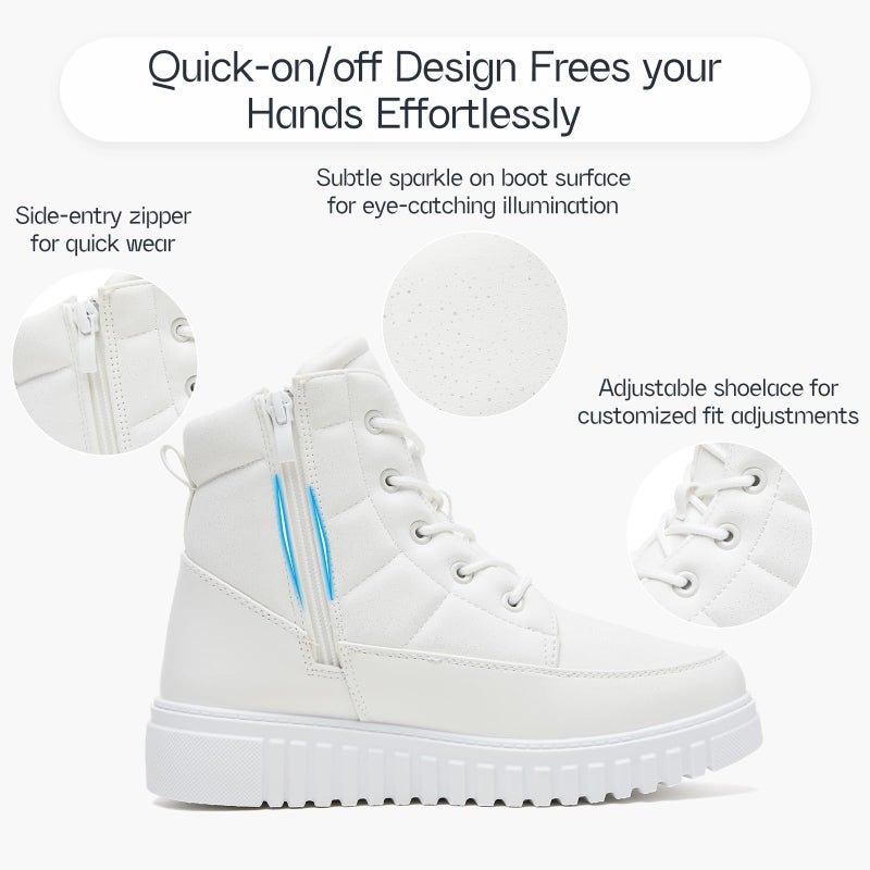 Shupua White Boots for Women Winter Ankle Boots Warm Combat Boot Waterproof Hiking Snow Booties with Zipper - Image 3