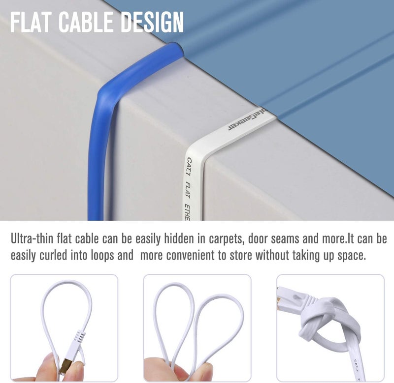 CableGeeker Cat 7 Ethernet Cable 10 ft 6 Pack (Highest Speed Cable) Cat7 Flat Shielded Ethernet Patch Cables - Internet Cable for Modem, Router, LAN, Computer - Compatible with Cat 5e, Cat 6 Network - Image 5