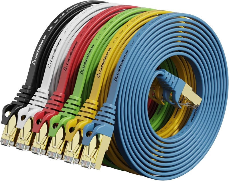 CableGeeker Cat 7 Ethernet Cable 10 ft 6 Pack (Highest Speed Cable) Cat7 Flat Shielded Ethernet Patch Cables - Internet Cable for Modem, Router, LAN, Computer - Compatible with Cat 5e, Cat 6 Network - Image 1