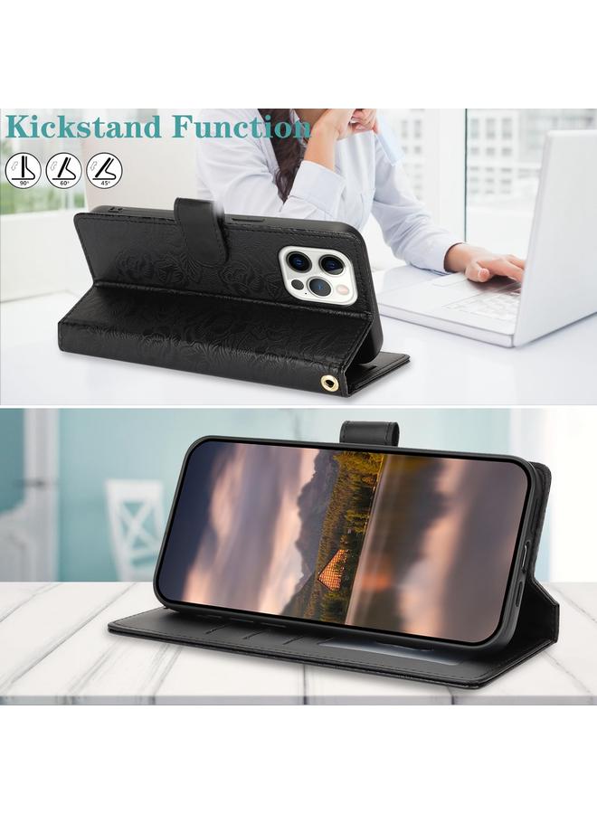 Zaboon Case For iPhone 12 Pro Max Peony Flowers Imprint Leather Phone Case - Image 5