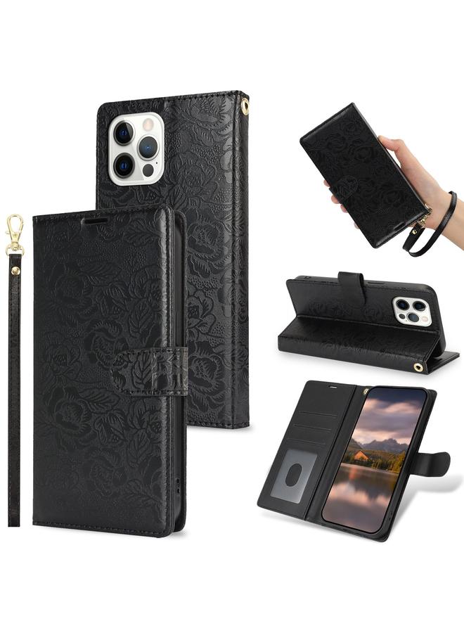 Zaboon Case For iPhone 12 Pro Max Peony Flowers Imprint Leather Phone Case - Image 1