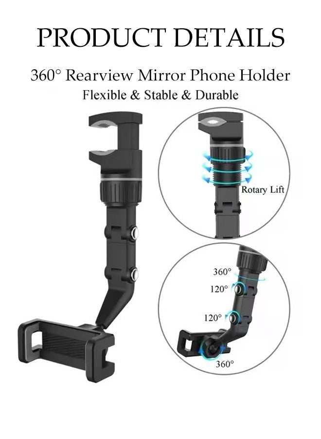 DUNISO Rear View Mirror Car Phone Holder 960° Rotating Fixed Car Phone Anti Slip Holder Stand Freely Adjustable Mobile Phone Holder 4 Spot Adjustable Flexible Arm Multi Functional Phone Durable Bracket - Image 2