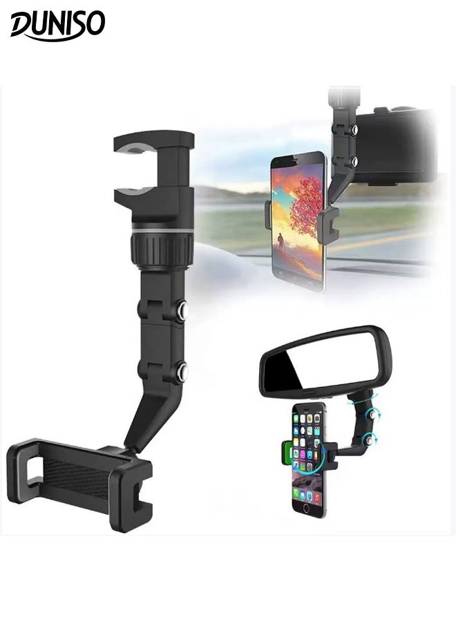 DUNISO Rear View Mirror Car Phone Holder 960° Rotating Fixed Car Phone Anti Slip Holder Stand Freely Adjustable Mobile Phone Holder 4 Spot Adjustable Flexible Arm Multi Functional Phone Durable Bracket - Image 1