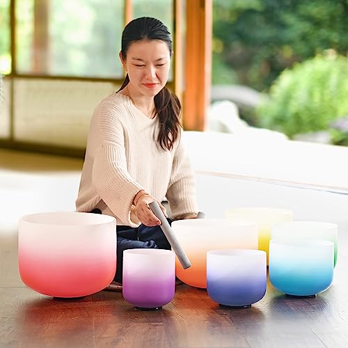 Lycrystal 432HZ 7PCS Set Of 6-12 Inch Aria Gradient Design Frosted Quartz Crystal Singing Bowls With 2 PCS Travel Carry Case Bag. - Image 3