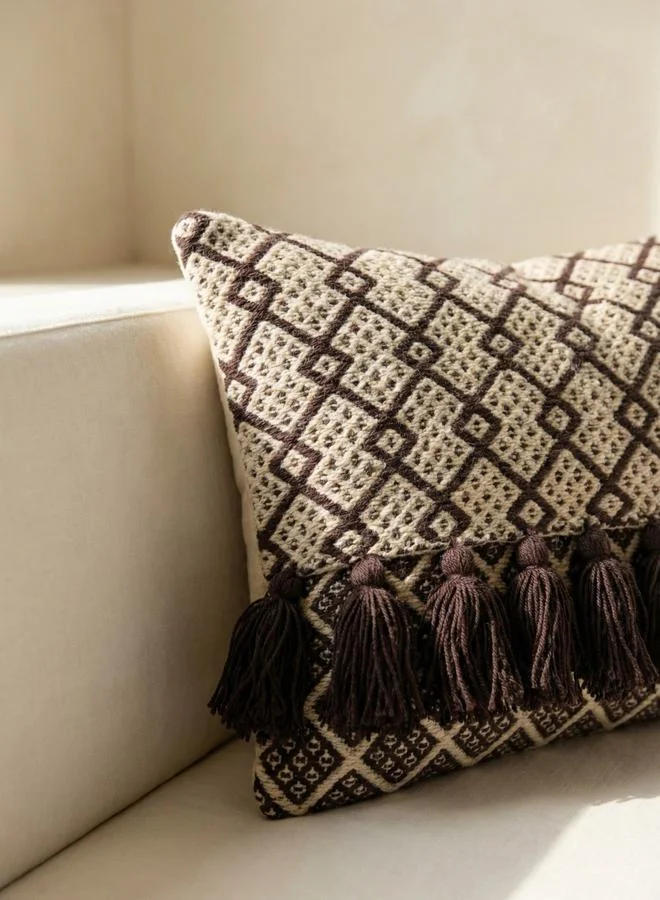 Sanskrutihomes  Brown Geo Square Cotton Cushion Cover With Tassel, Medium  | Best Price UAE