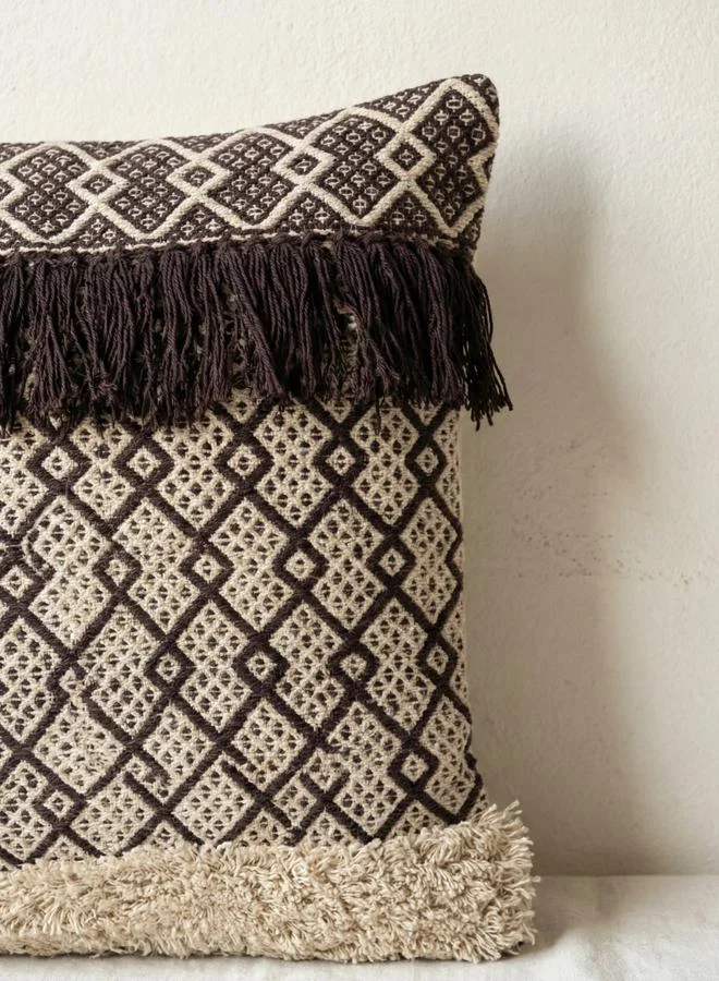 Sanskrutihomes  Brown Geo Square Cotton Cushion Cover With Tassel, Medium  | Best Price UAE