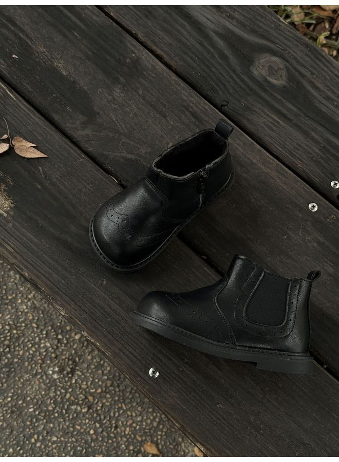Xshx "london Brogue" Kidsren's Martin Leather Boots For Boys And Girls Side Zipper Chelsea Boots [wenzhou Shoes]