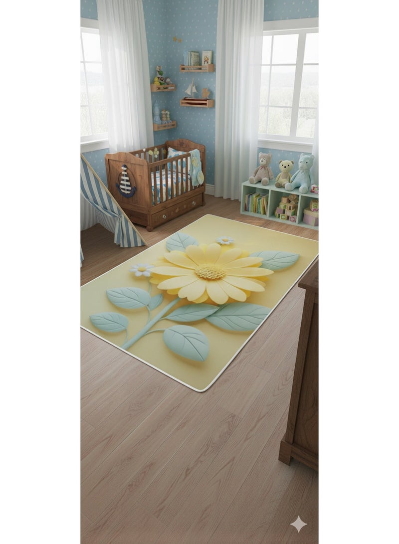 3D Modern Kids Room Rug Alternative - Yellow Sunflower Design - 120x180 cm - Anti-Slip Backing & Washable - Image 2