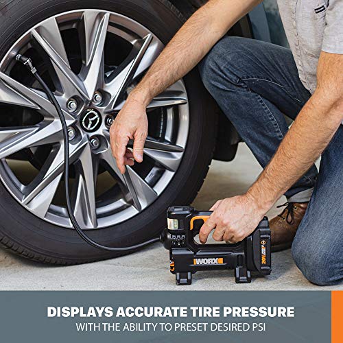 WORX Tire Inflator Portable Air Compressor, Cordless Air Pump for Car Tires, Motorcycle & Balls, 20V 150 PSI Bike Pump with Digital Pressure Gauge & Auto Shut-Off, Battery & Charger Included, WX092L - Image 3