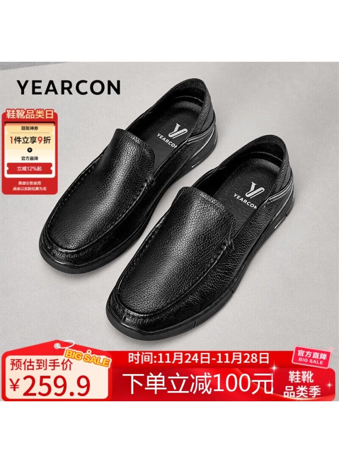 YEARCON Yierkang Men's Slip-on Casual Leather Shoes, Loafers, Middle-aged And Elderly Dad Shoes, 97019w Black, Size 42 - Image 1