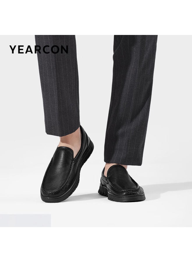 YEARCON Yierkang Men's Slip-on Casual Leather Shoes, Loafers, Middle-aged And Elderly Dad Shoes, 97019w Black, Size 42 - Image 2