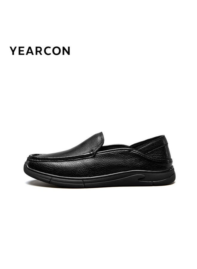 YEARCON Yierkang Men's Slip-on Casual Leather Shoes, Loafers, Middle-aged And Elderly Dad Shoes, 97019w Black, Size 42 - Image 4