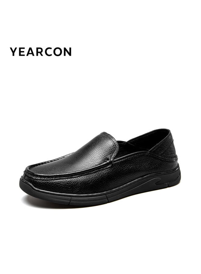 YEARCON Yierkang Men's Slip-on Casual Leather Shoes, Loafers, Middle-aged And Elderly Dad Shoes, 97019w Black, Size 42 - Image 3