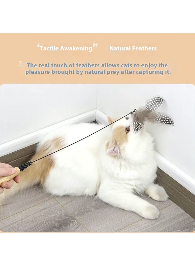 عصا ترفيه للقطط بجودة عالية مع ريشة وجرس قابلين للتبديل | عصا طويلة وسلك فولاذي للعب آمن ومتين - Image 2