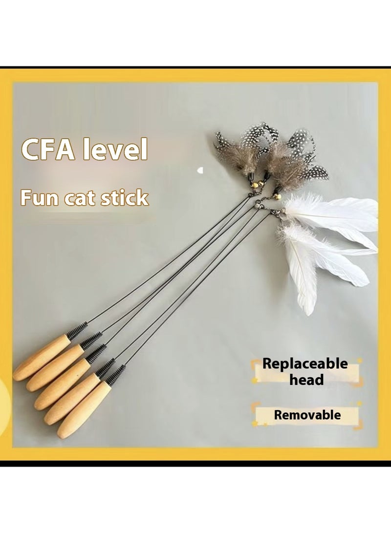 عصا ترفيه للقطط بجودة عالية مع ريشة وجرس قابلين للتبديل | عصا طويلة وسلك فولاذي للعب آمن ومتين - Image 3