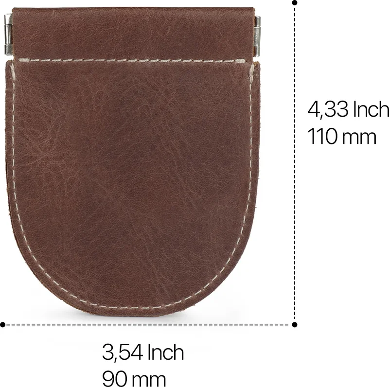 Londo Genuine Leather Retro Design Spring Mechanism Pouch Keychain Brown