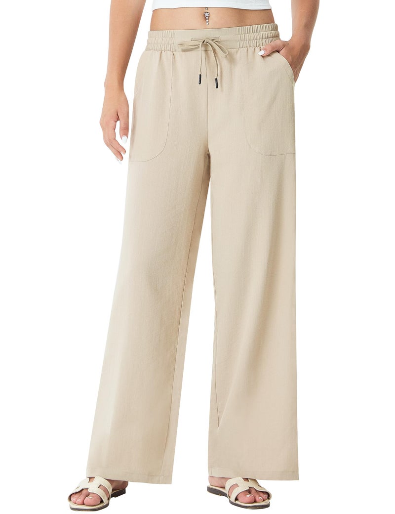 EZRUN Women's Palazzo Pants for 29"/31" Flowy Travel Wide Leg Pants 2026 Ladies Casual Summer Loose Beach Lounge Khaki - Image 1