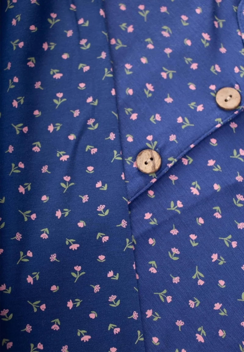Cigit Flowy Shirt Collar Pajama Set 3-9 Years Indigo Blue