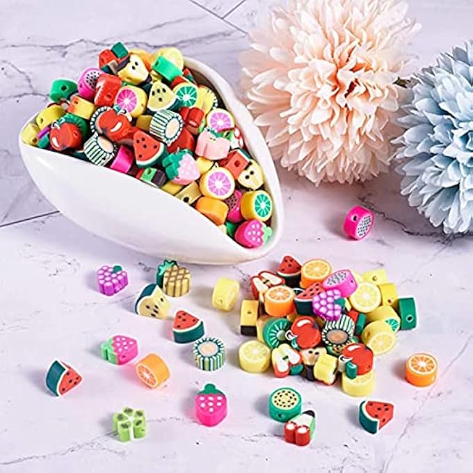 STRBOXONG DIY POLYMER CLAY FRUIT BEADS, 500PCS HANDMADE LOOSE SPACER CHARMS FOR BRACELET NECKLACE JEWELRY MAKING & CRAFTS, ASSORTED FRUIT DESIGNS WITH 2MM HOLE - Image 2